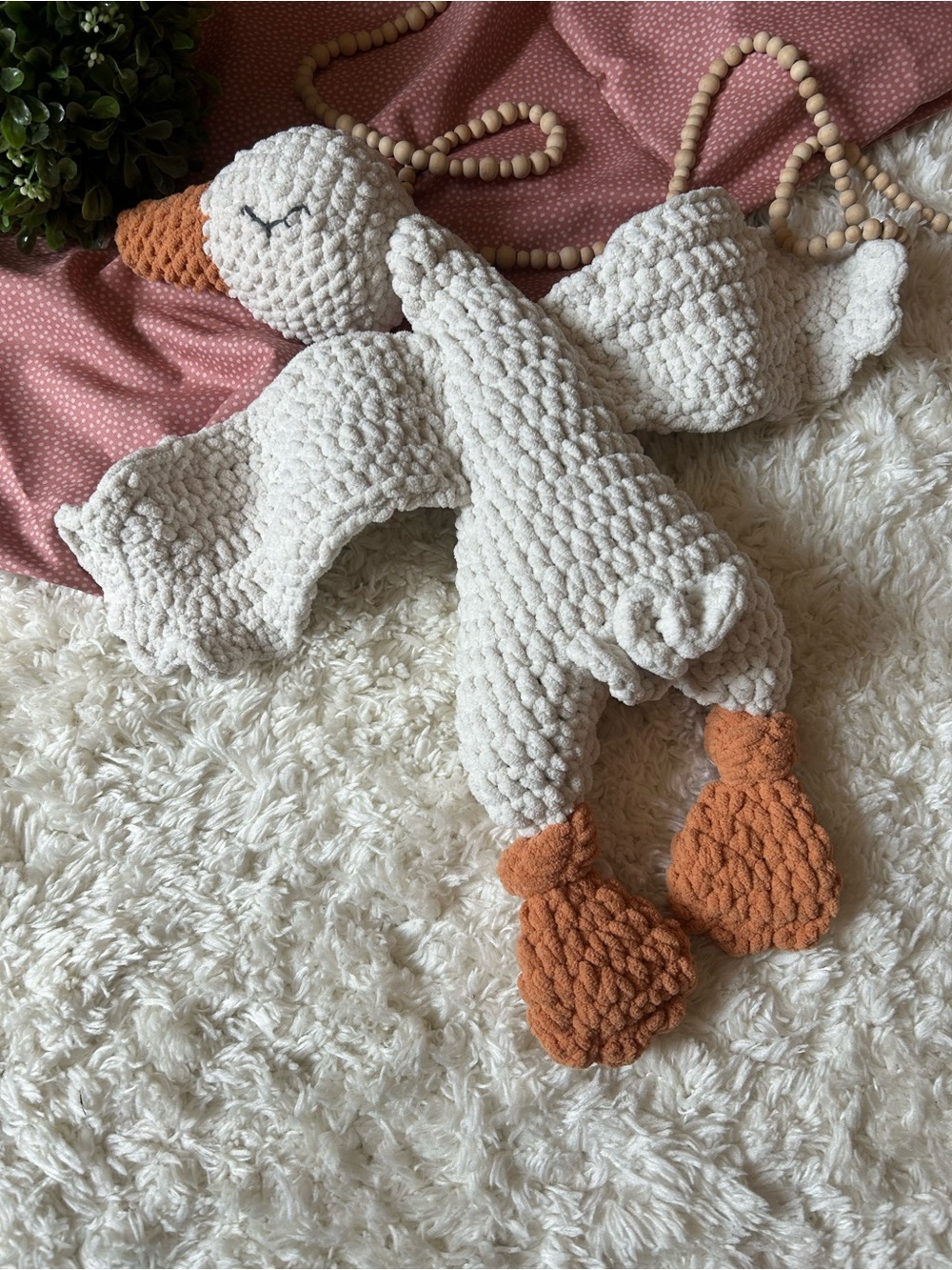 Plush Cream and Rust crochet Goose Comfort Toy